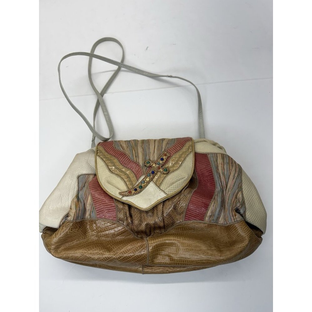 Vintage Sharif Purse Embossed Leather Patchwork Crossbody Bag Strap Snakeskin